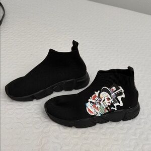 Ed Hardy Black Sock Sneakers with Graphic Design Like New